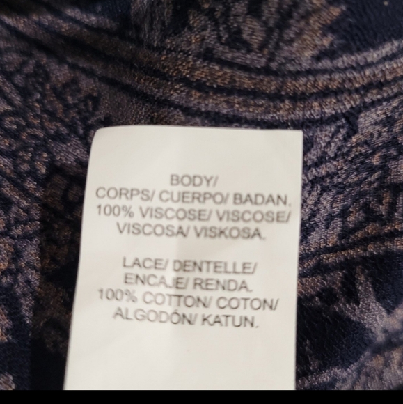 Lucky Brand Women's SZ M peasant top boho navy floral flowy button front - Picture 8 of 11